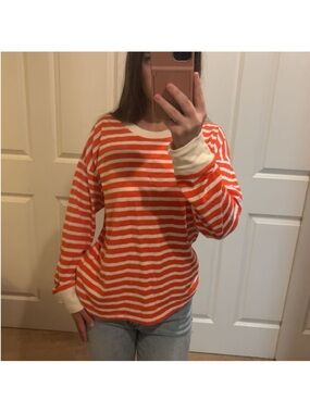 J. Crew Orange and White Striped Scoopneck Sweater